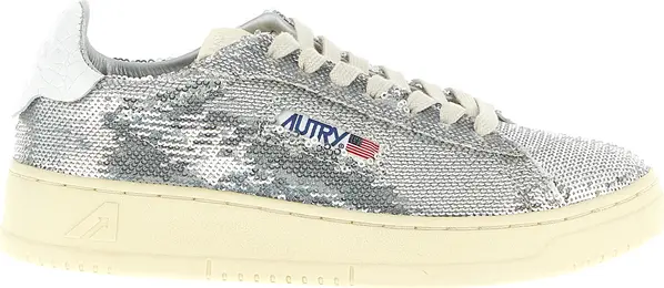 Silver Polyester Low Top Sneakers