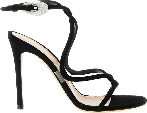 Black Suede Leather Stiletto Heel Sandals