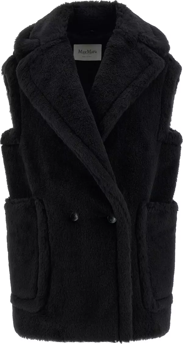 Black Alpaca Leather Sleeveless Jacket