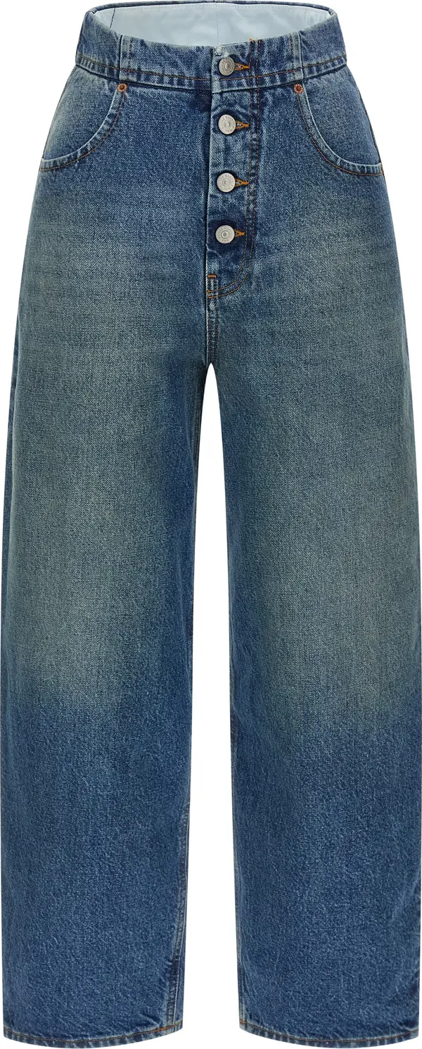 Blue Cotton Straight-Leg Jeans