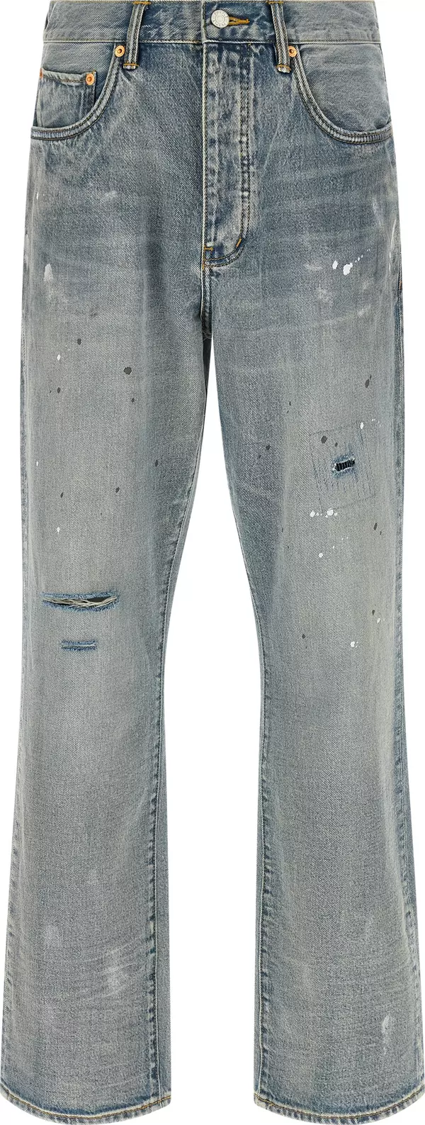 Blue Cotton Straight-Leg Jeans