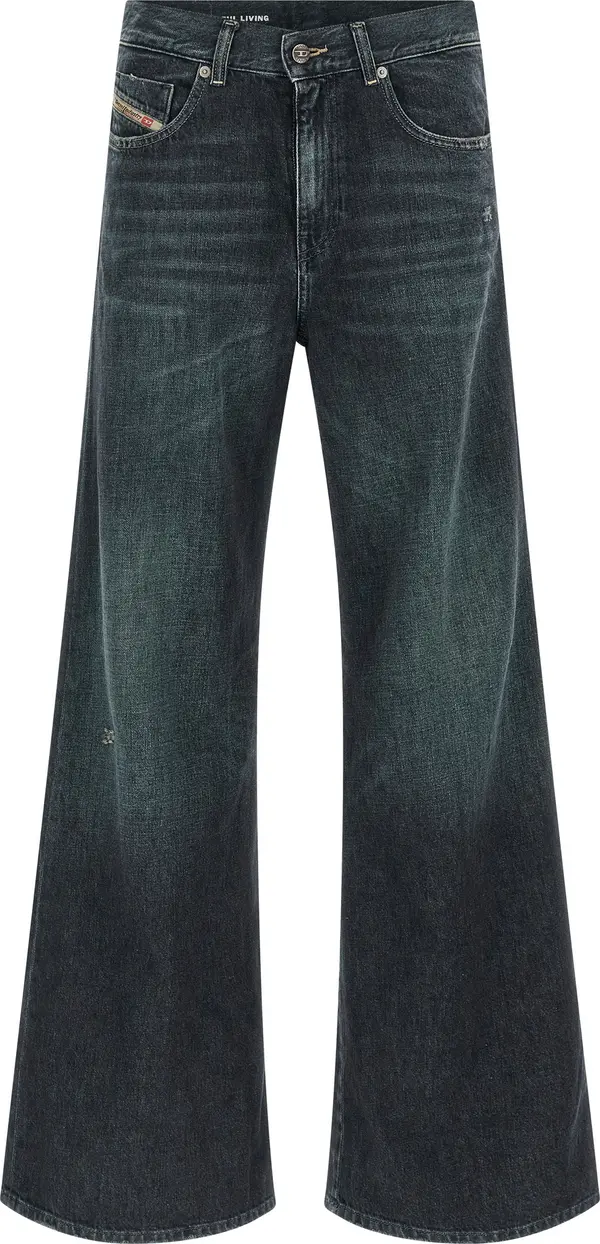 Blue Cotton Flared Jeans