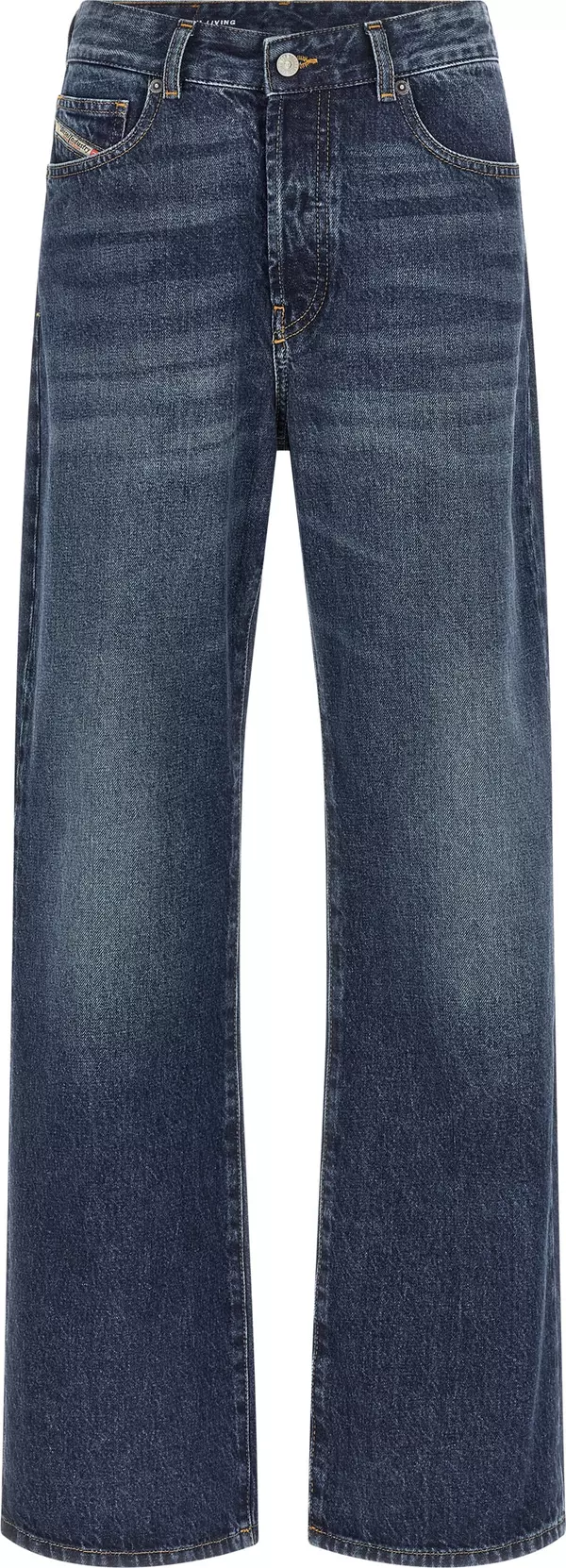 Blue Cotton Straight-Leg Jeans