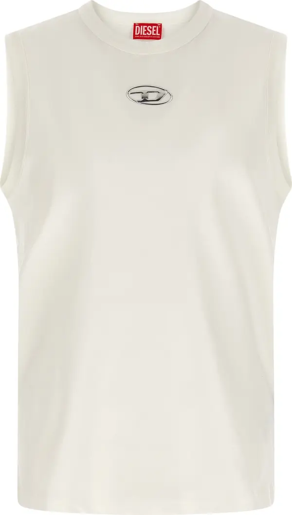 White Cotton Sleeveles T-Shirt