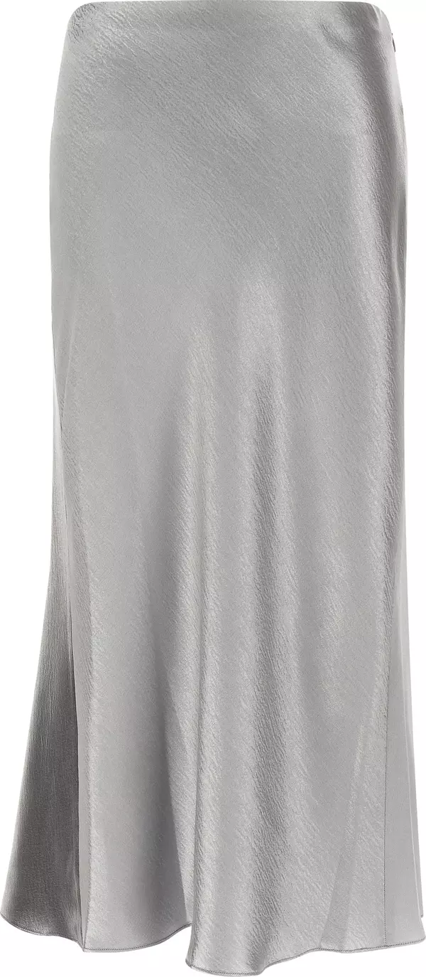 Gray Polyester Midi Skirt