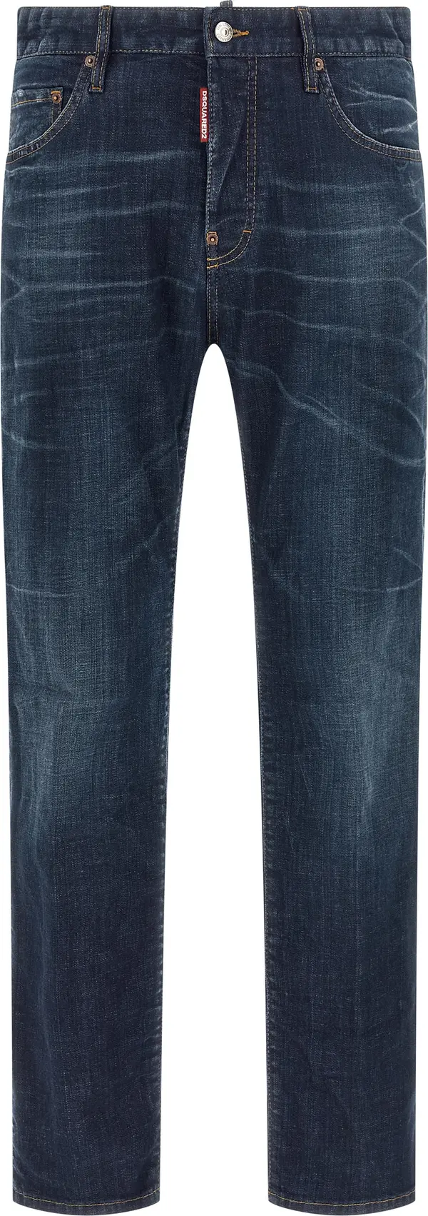 Blue Cotton Straight-Leg Jeans