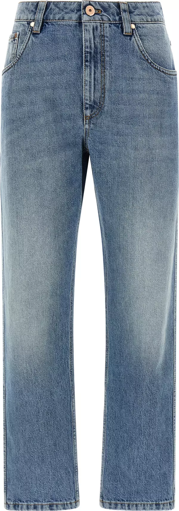 Blue Cotton Straight-Leg Jeans