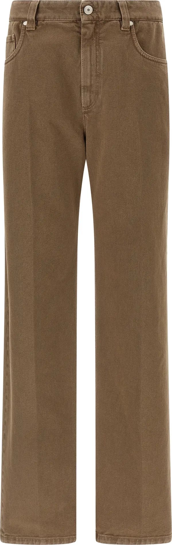 Beige Cotton Straight-Leg Jeans