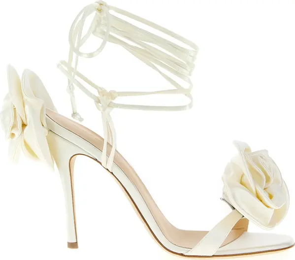 White Viscose Stiletto Heel Sandals