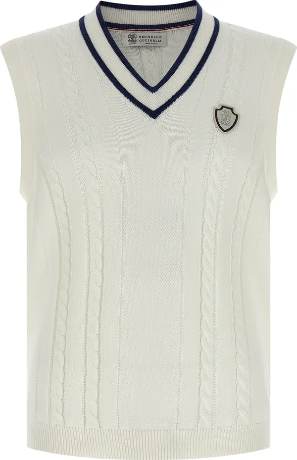 White Cotton Sleeveles Sweater