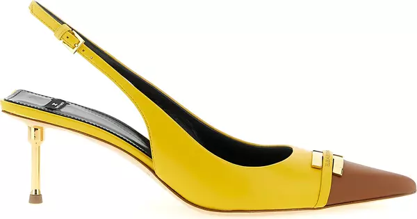 Bicolor Leather Mid Heel Pumps