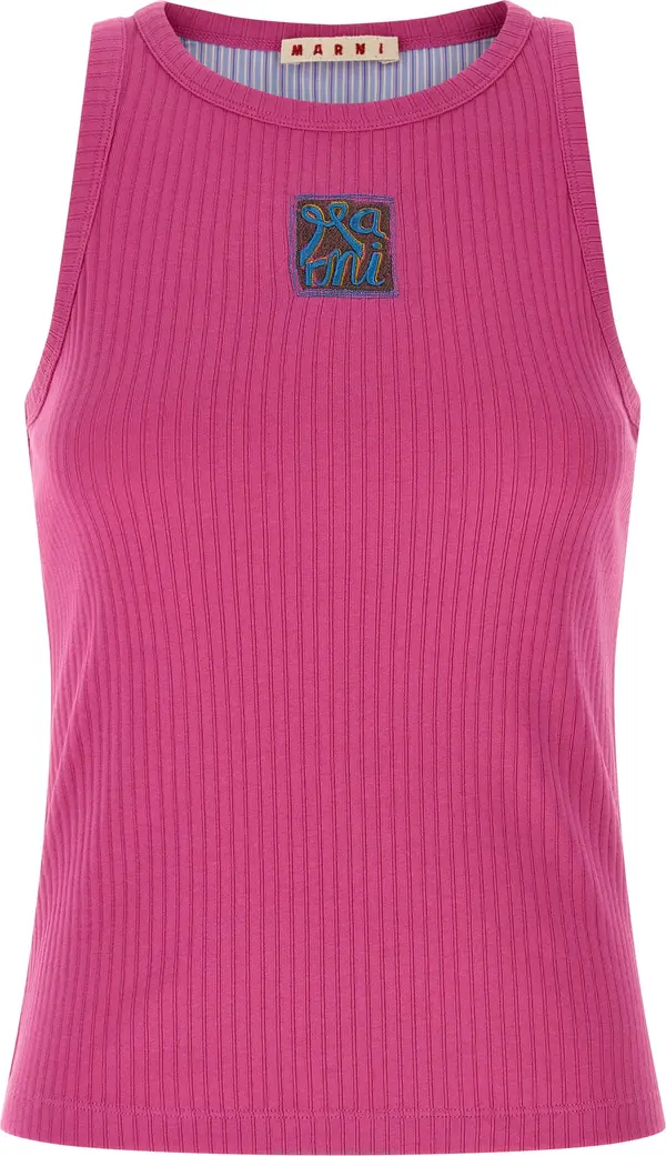 Fuchsia Cotton Sleeveles T-Shirt
