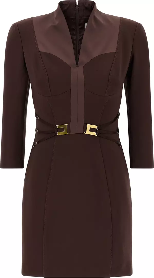Brown Polyester Short Dress