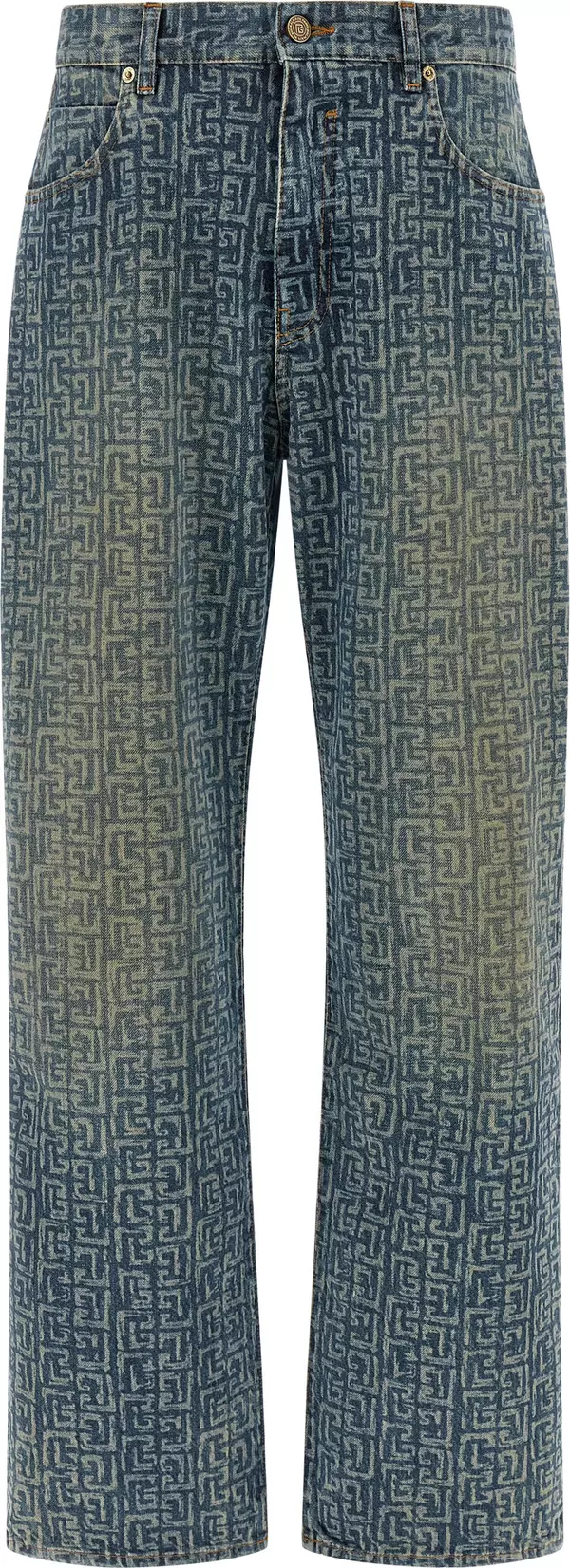 Blue Cotton Straight-Leg Jeans