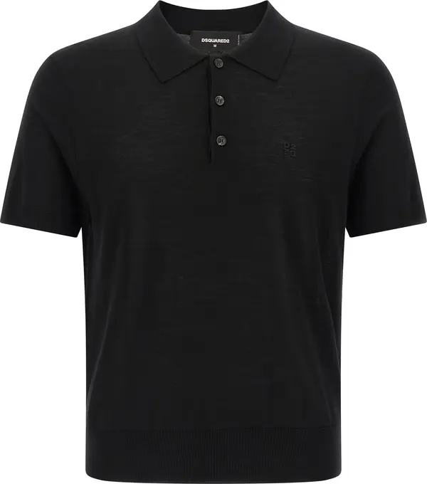 Black Wool Polo Shirt
