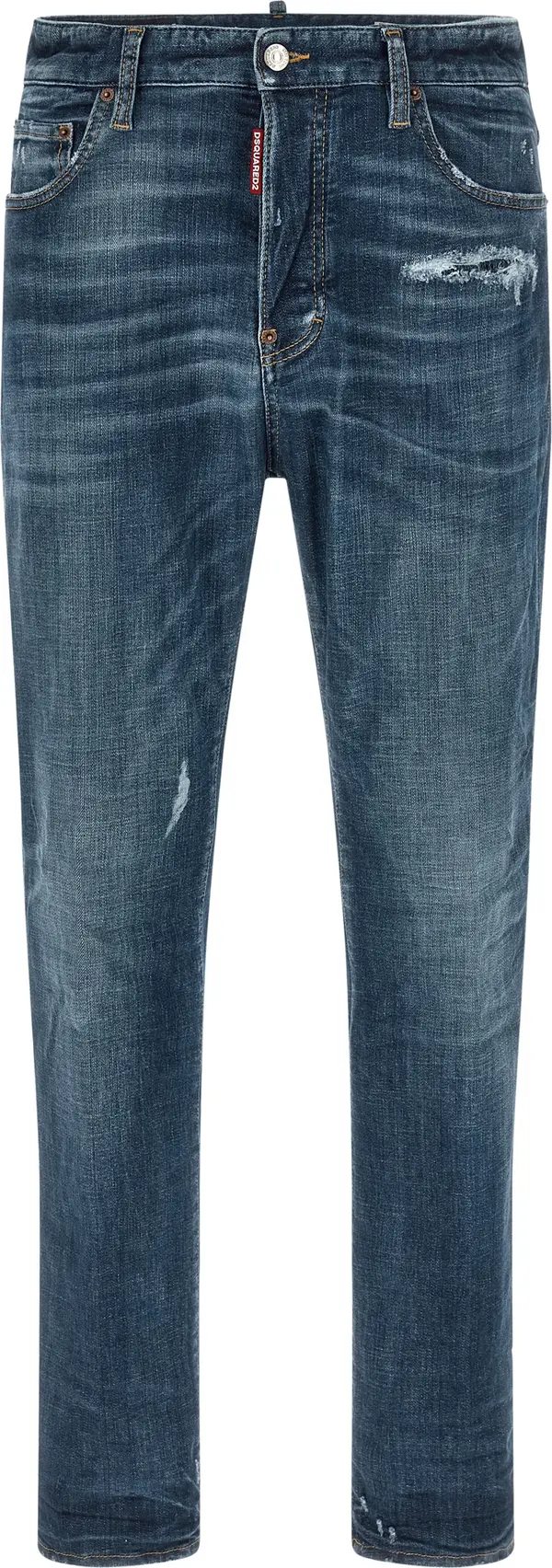 Blue Cotton Straight-Leg Jeans