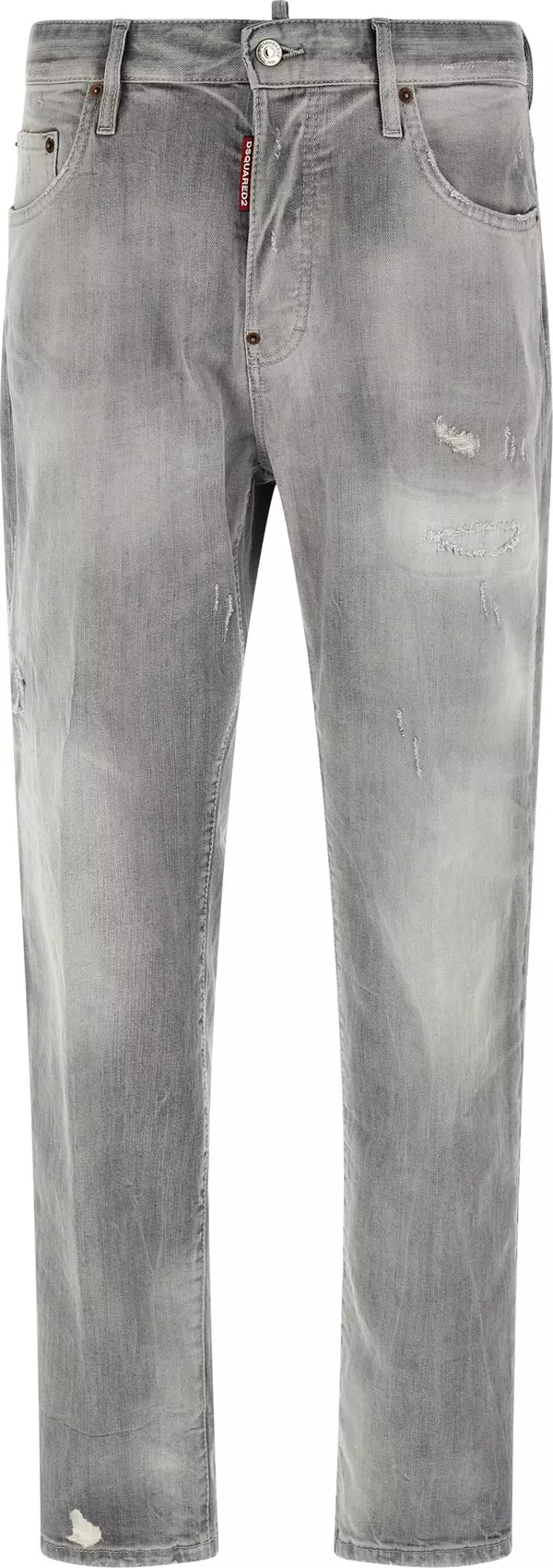Gray Cotton Straight-Leg Jeans
