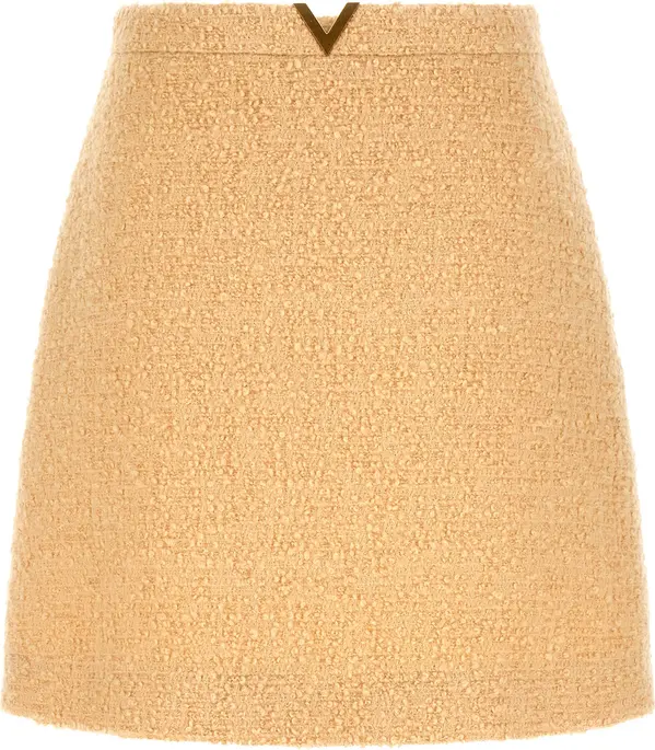 Beige Virgin Wool Long Skirt