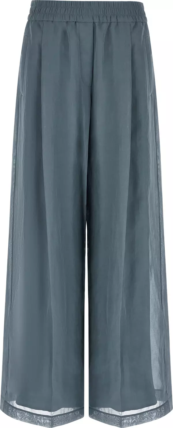 Blue Cotton Casual Pants
