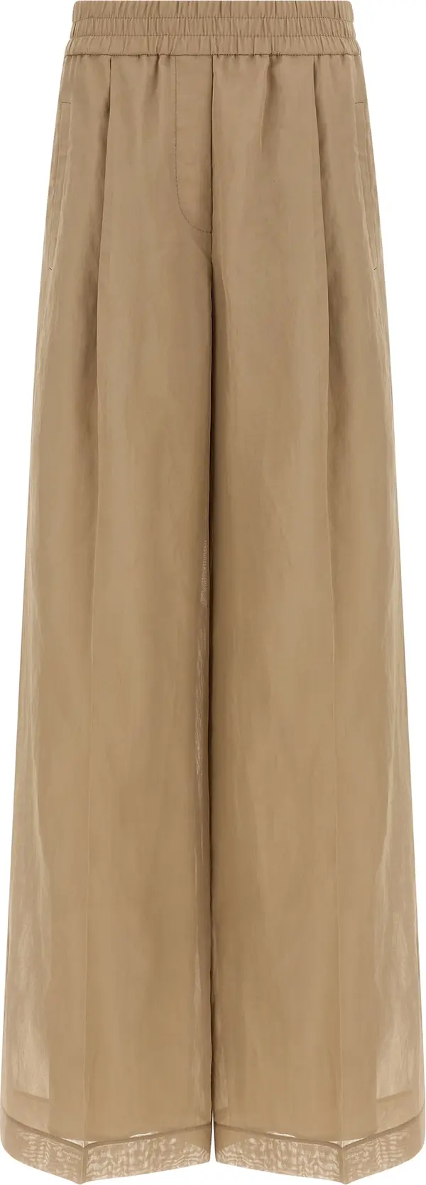 Beige Cotton Casual Pants