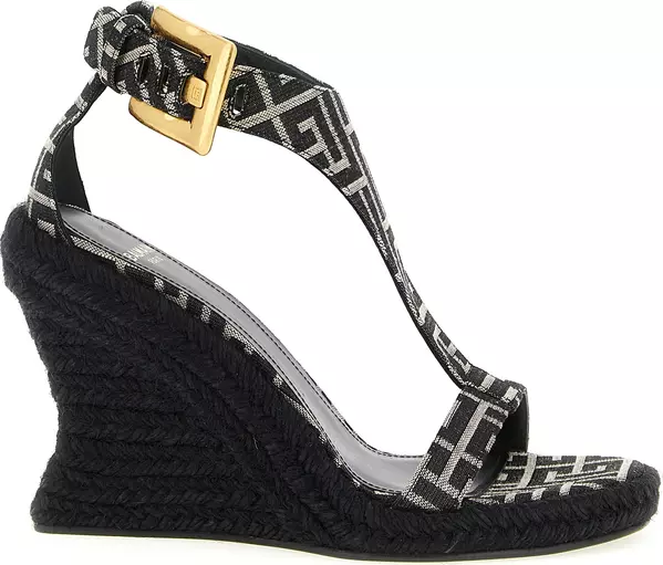 Black Polyester Wedge Sandals
