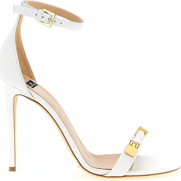 White Leather Stiletto Heel Sandals
