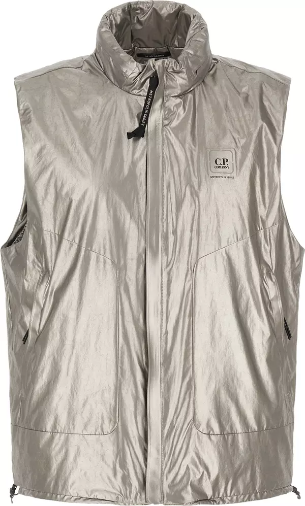Silver Polyester Sleeveless Jacket