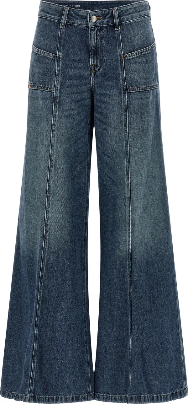 Blue Cotton Flared Jeans