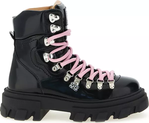 Black Polyester Lace-Up Boots