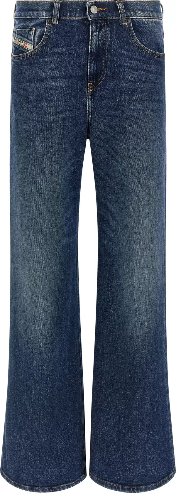 Blue Cotton Flared Jeans
