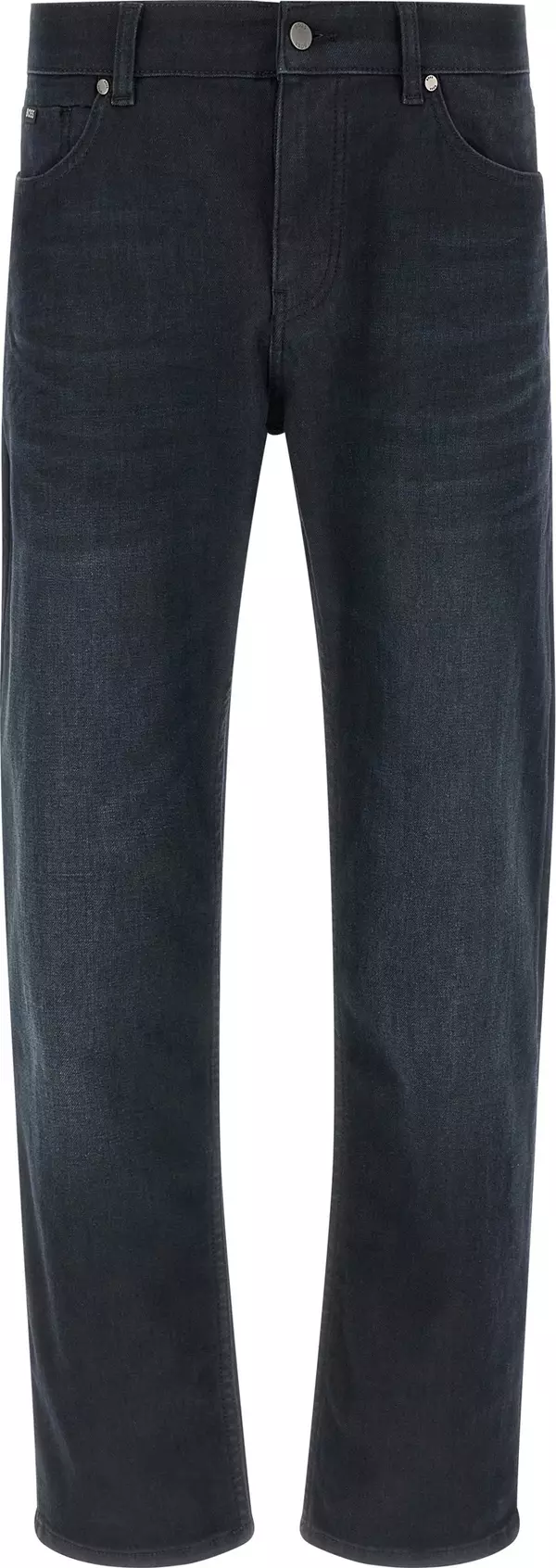 Blue Cotton Straight-Leg Jeans