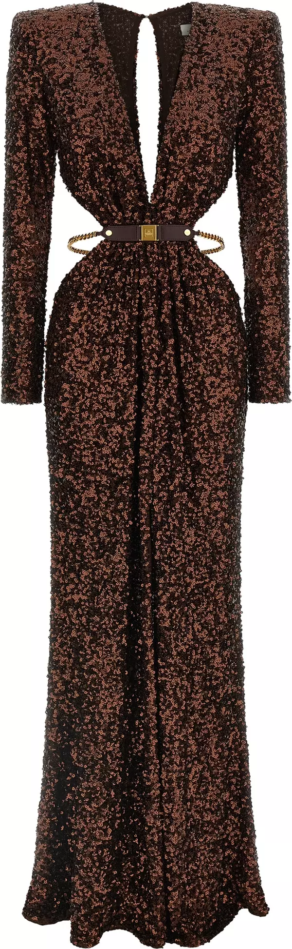 Brown Polyester Long Dress