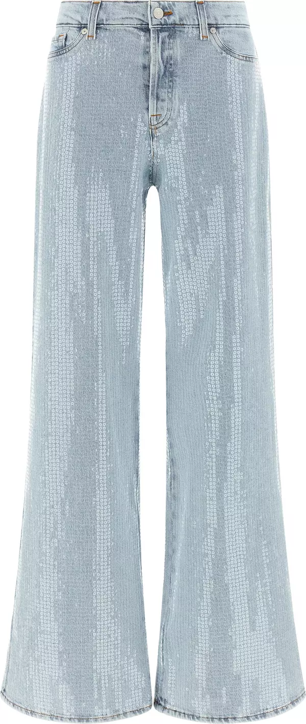 Blue Cotton Flared Jeans