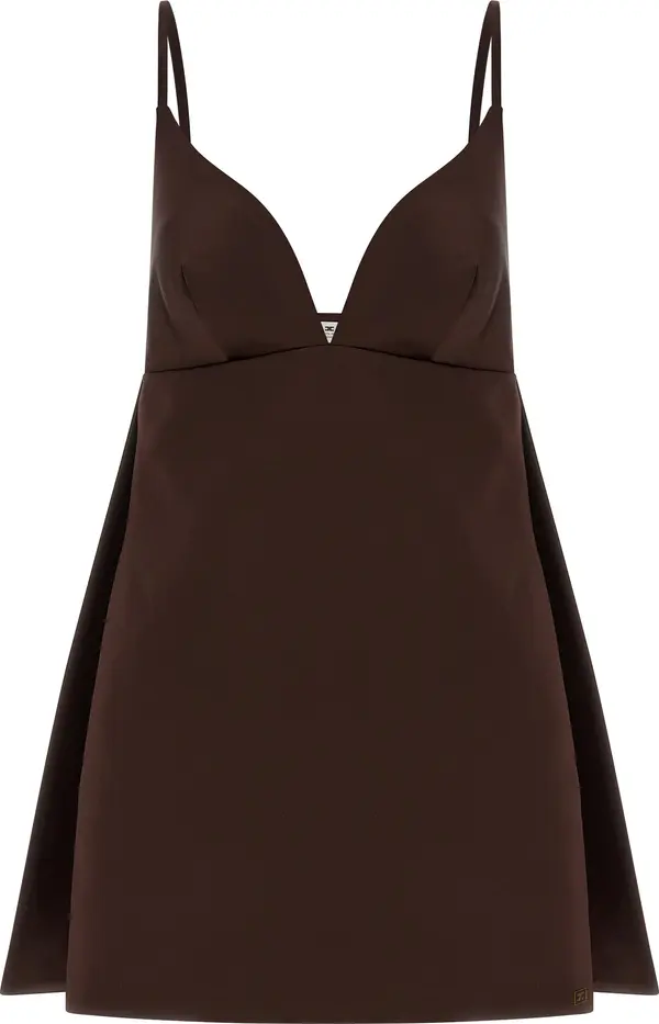 Brown Polyester Short Dress