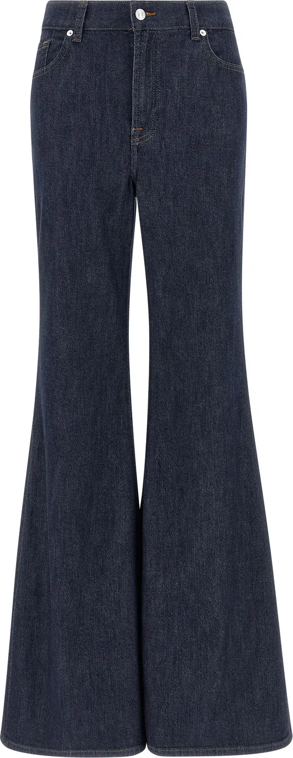 Blue Cotton Flared Jeans