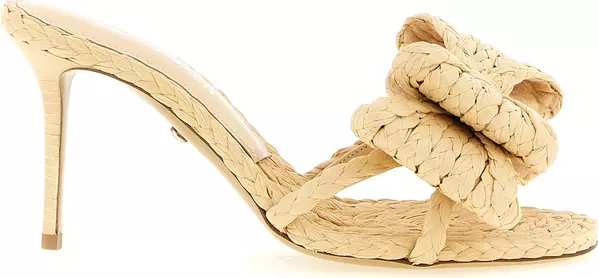 Beige Raffia Stiletto Heel Sandals