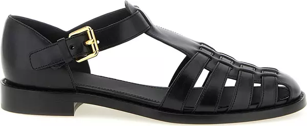 Black Calfskin Flat Sandals