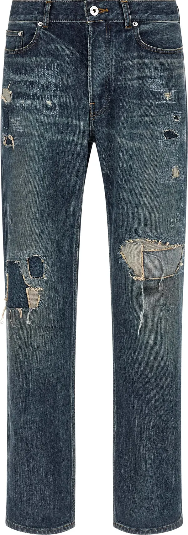 Blue Cotton Straight-Leg Jeans