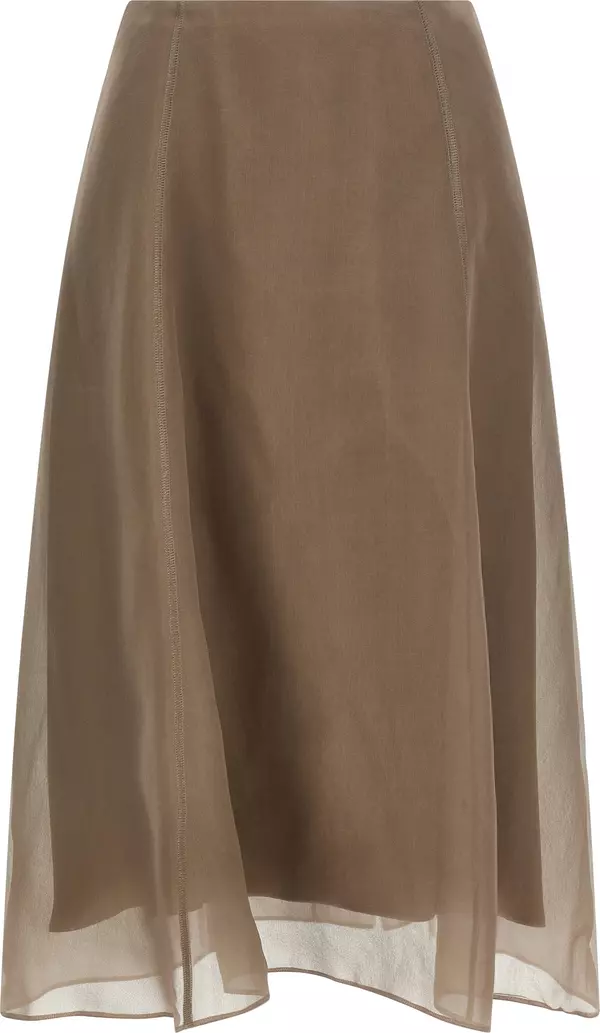 Beige Silk Midi Skirt