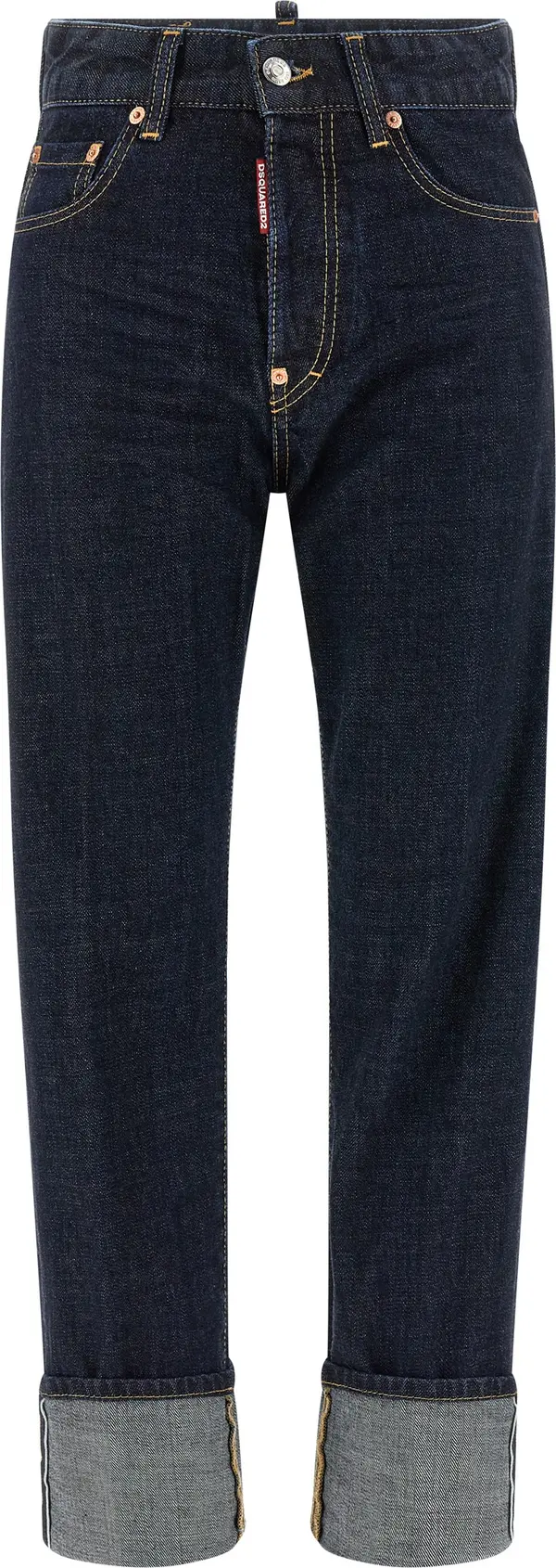 Blue Cotton Straight-Leg Jeans