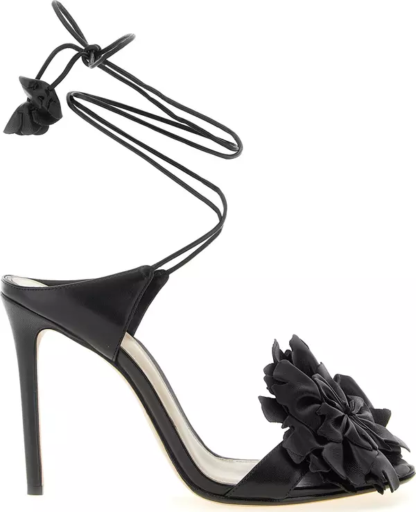 Black Cowhide Stiletto Heel Sandals