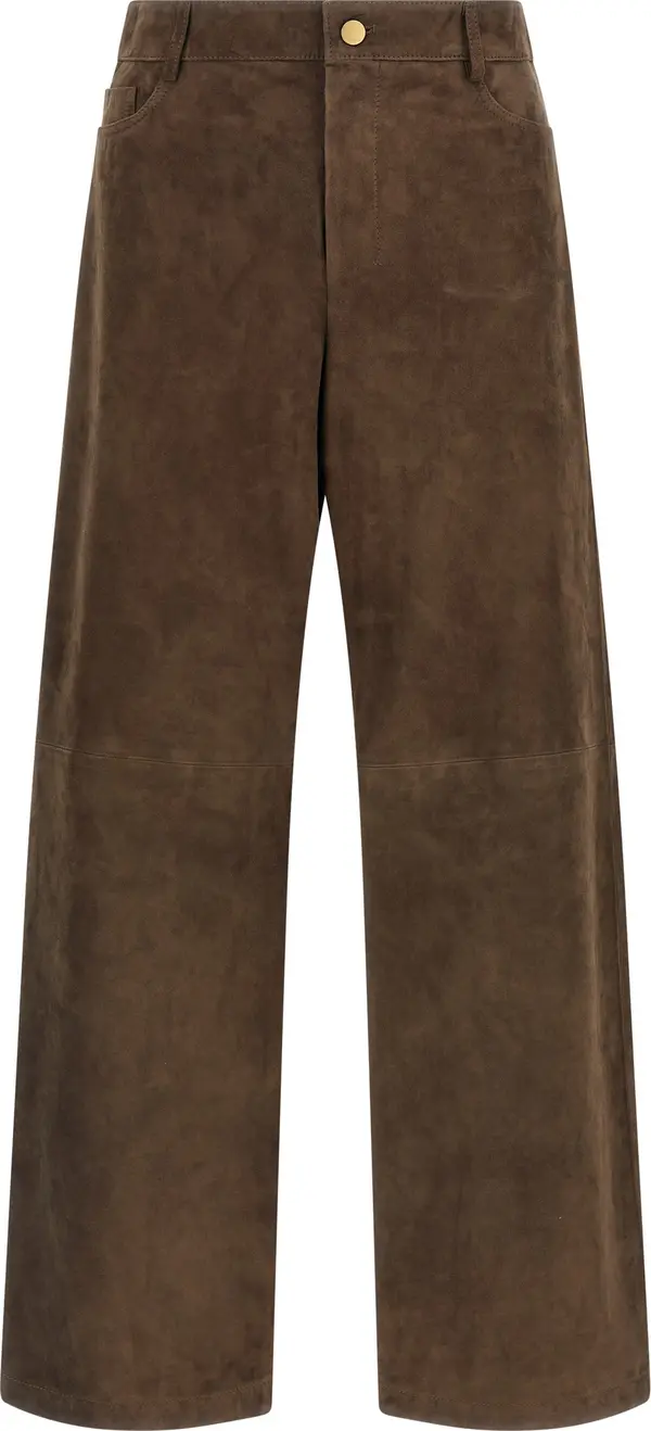 Brown Lamb Leather Casual Pants