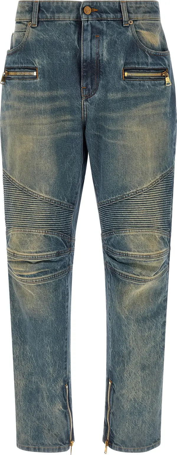 Blue Cotton Straight-Leg Jeans