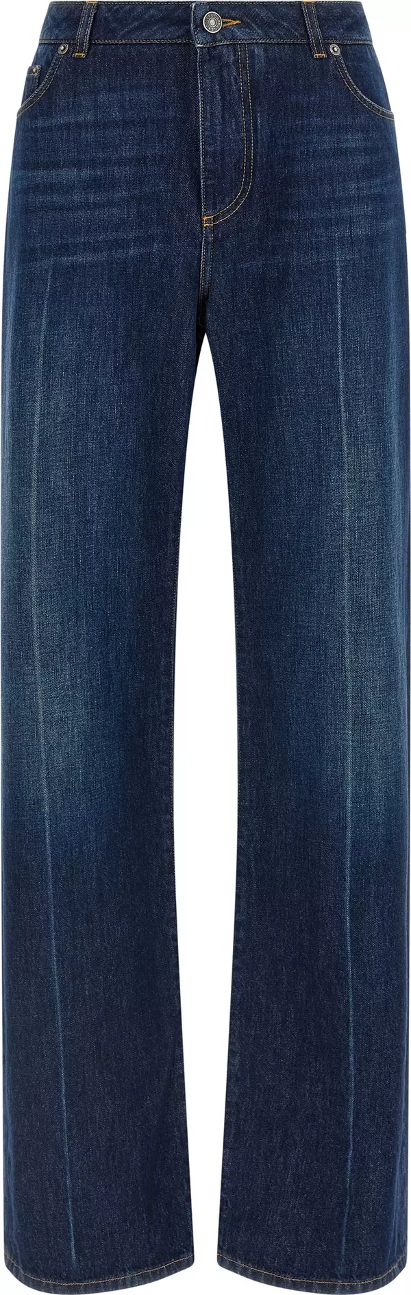 Blue Cotton Straight-Leg Jeans