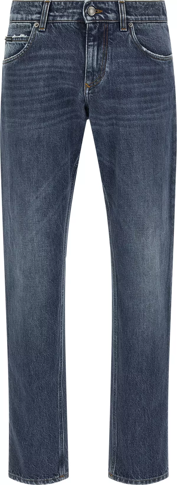 Blue Cotton Straight-Leg Jeans