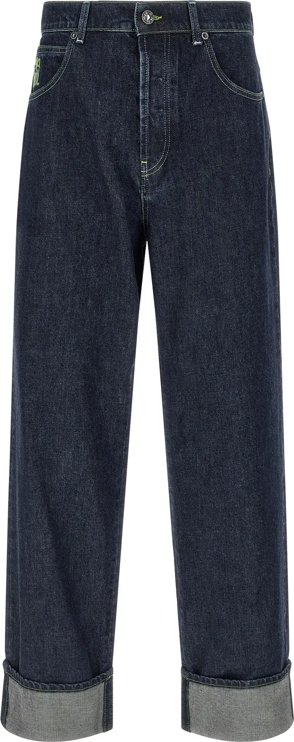 Blue Cotton Straight-Leg Jeans