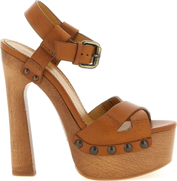 Brown Calfskin Stiletto Heel Sandals
