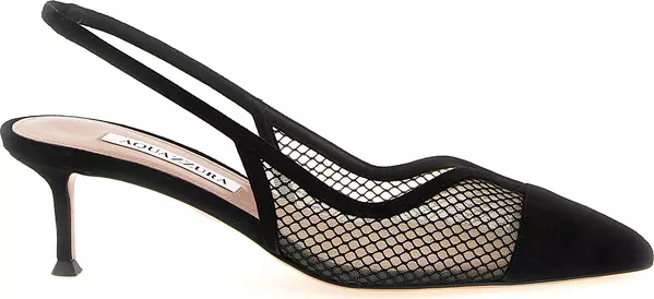 Black Textile Mid Heel Pumps