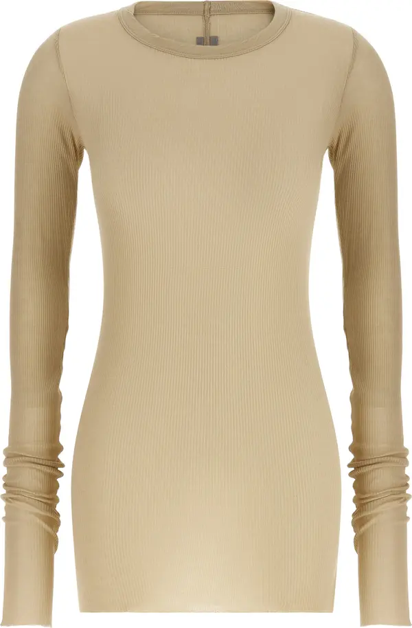 Beige Viscose Long Sleeve T-Shirt
