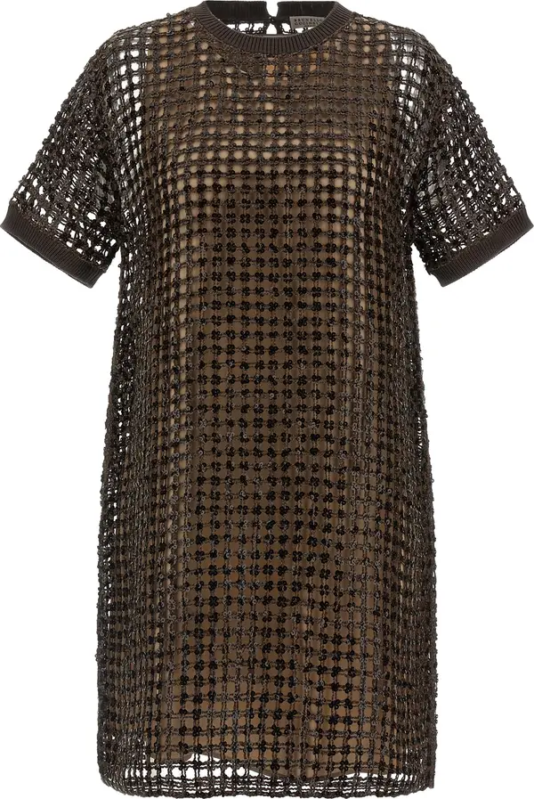 Brown Silk Short Dress